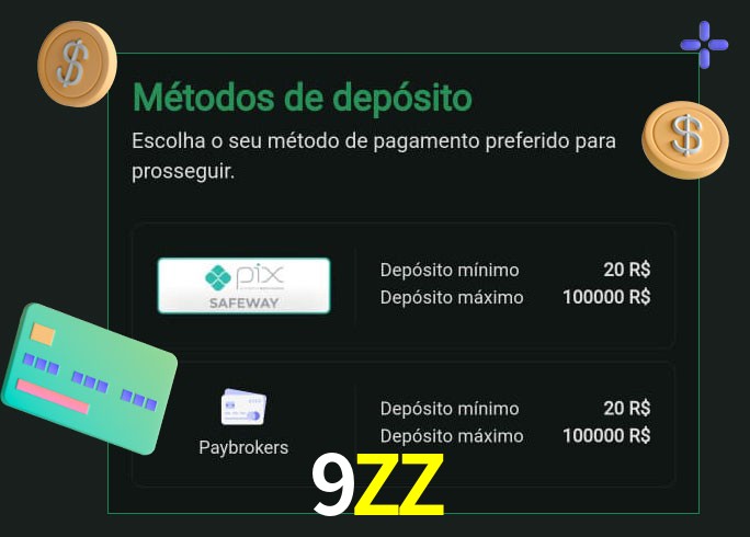 O cassino 9ZZ oferece uma grande variedade de métodos de pagamento